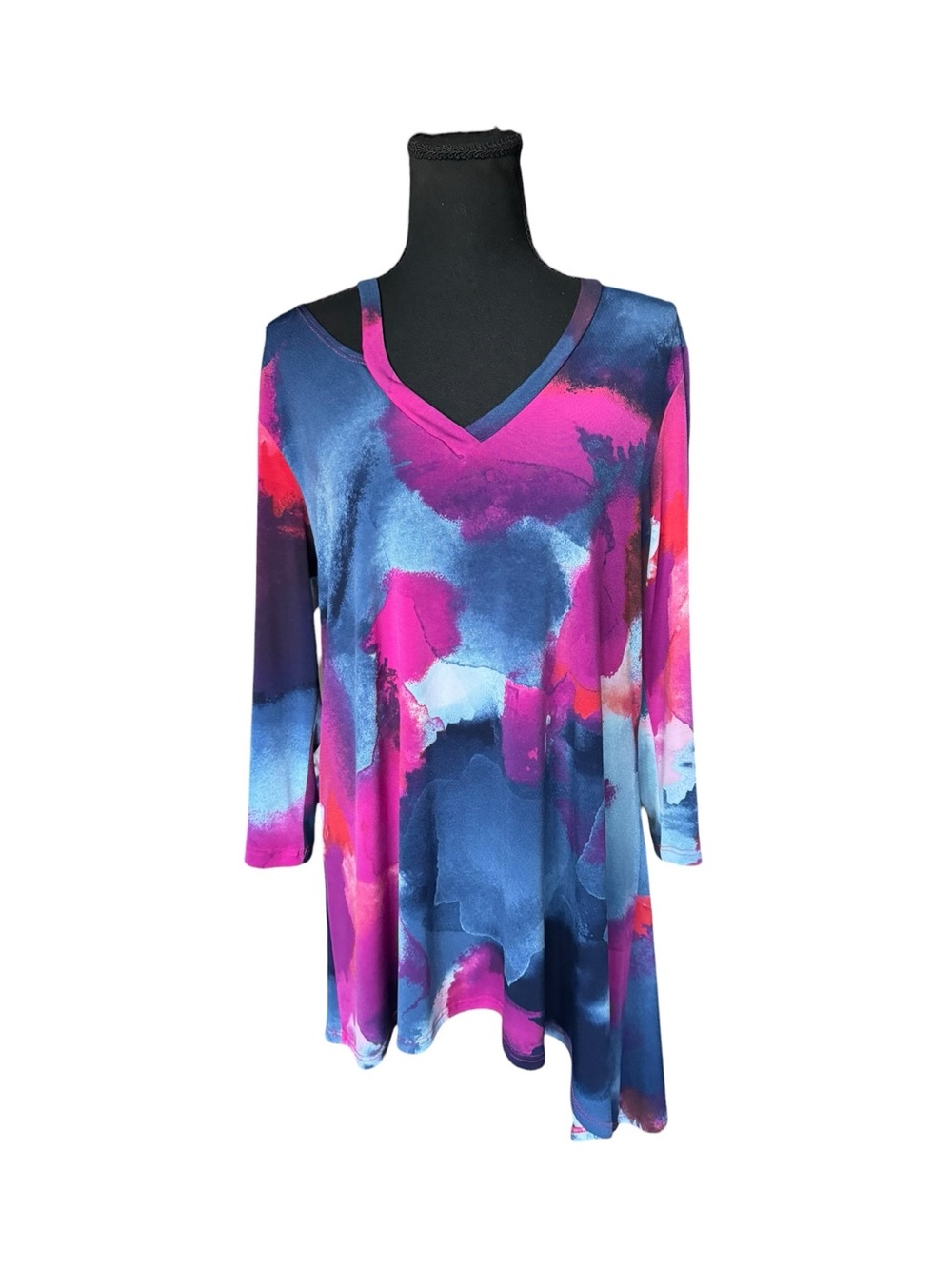 Clara Sun Woo M Abstract Watercolor Cold Shoulder Asymmetrical Tunic Top USA